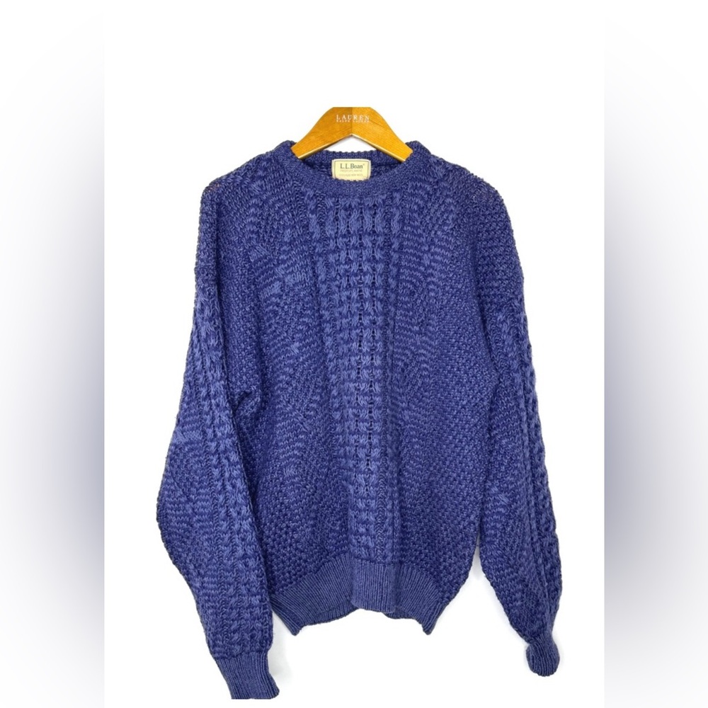 Vintage L.L. Bean Sweater Cable Knit Fisherman Wool Mens blue Large